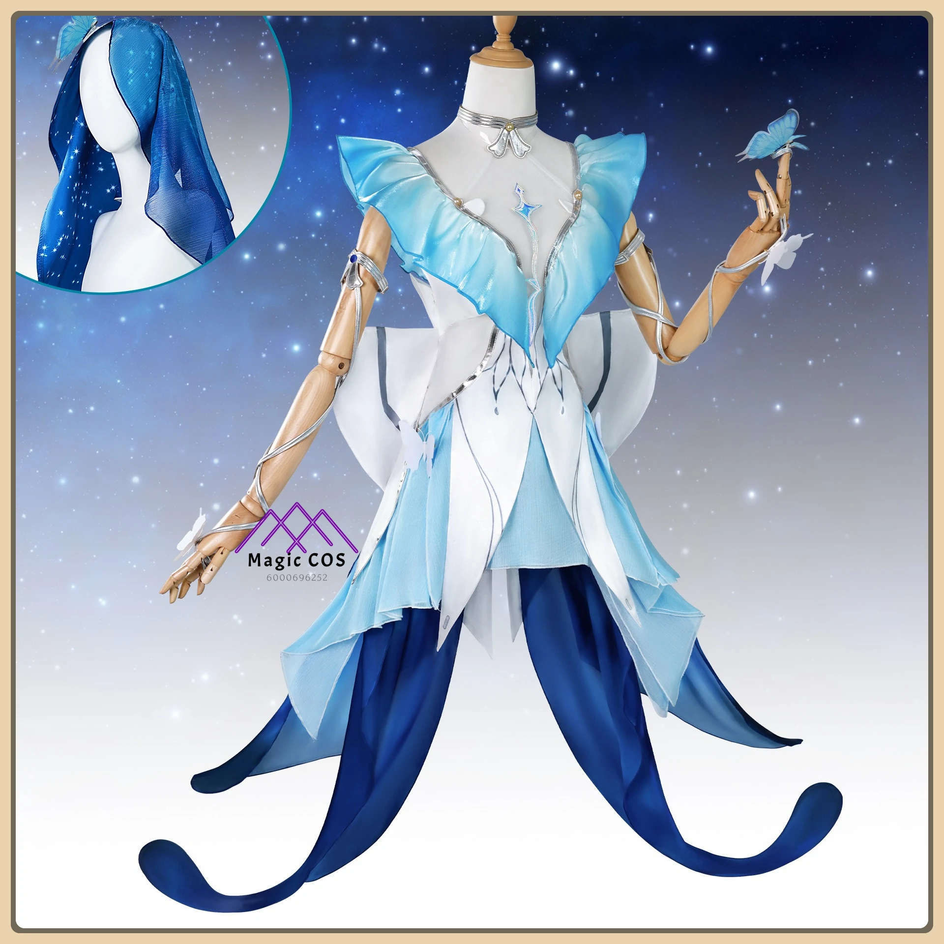 

Game Wuthering Waves Shouanren Cosplay Costume Draped Fabric Blue Dress Full Set High Quality Role Playing Clothes (Female)