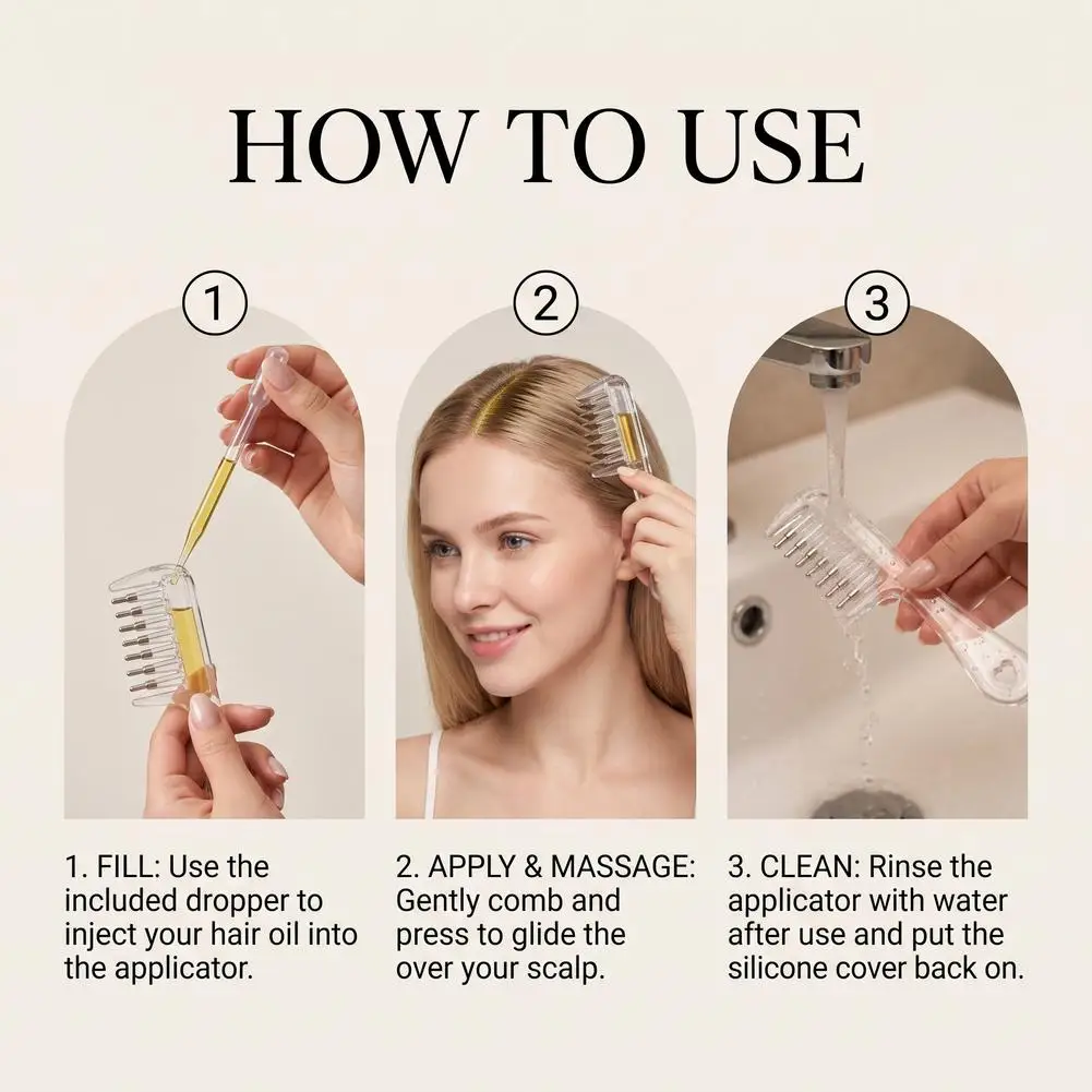 Transparent Hair Root Comb Liquid Guide Applicator Scalp Massage Comb Hair Oil Serum Brush Anti-Leak Hair Care Tool - view 6