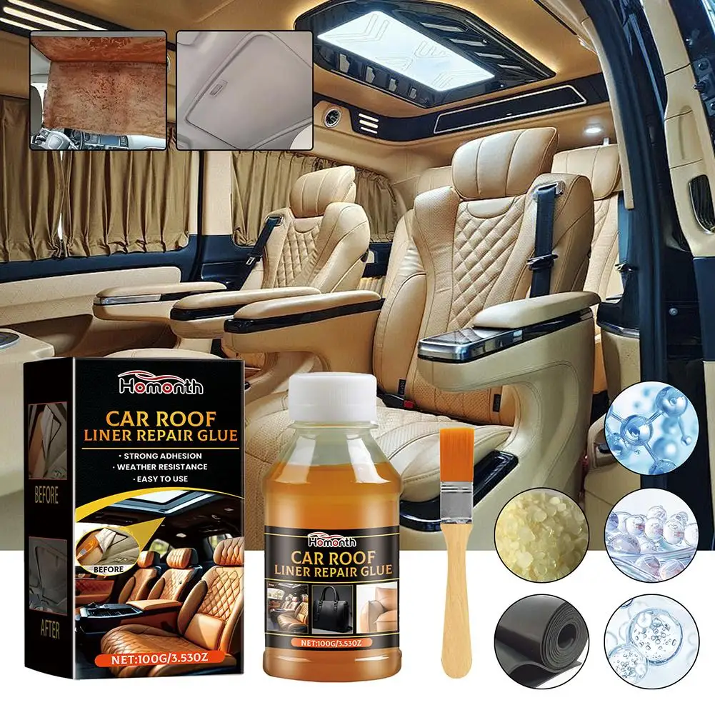 Auto Ceiling Interior Repair Kit, Strong Non-Trace Adhesive Brush with Quick Drying Temperature Resistance for Car Roof Lining