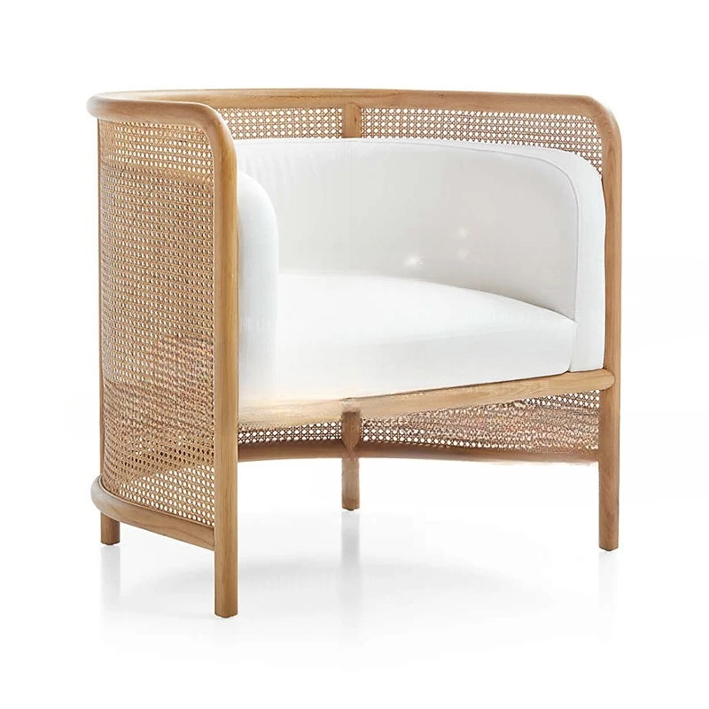 Nordisches Massivholz-Sofa, Rattanmöbel, schlichtes Homestay-Ins-Wohnzimmer, Balkon-Rattanstuhl, Einzel-Rattansofa, Rattanstuhl