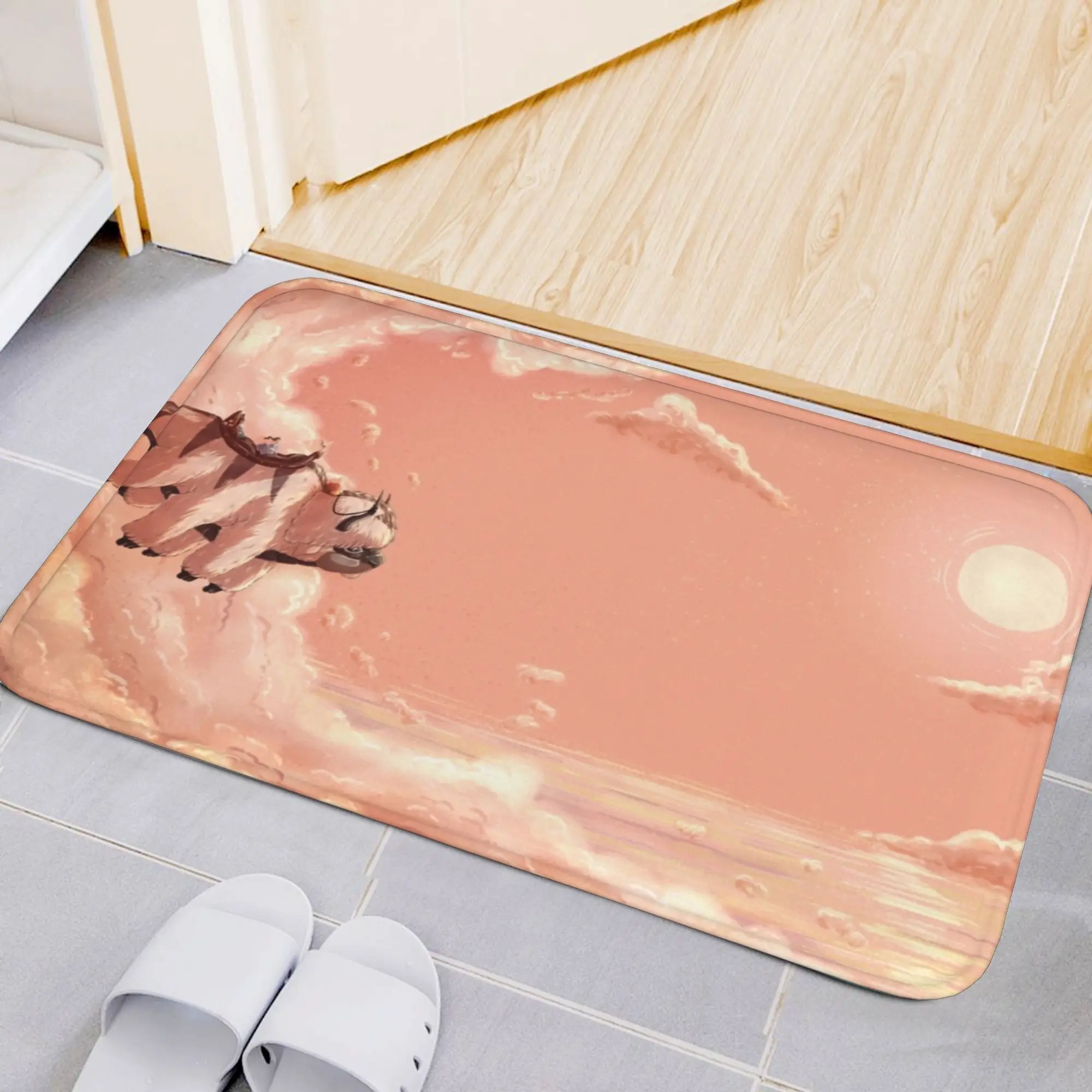 1pc Sky blue cloud pattern rug, machine washable fabric, suitable for bedroom and living room décor.
