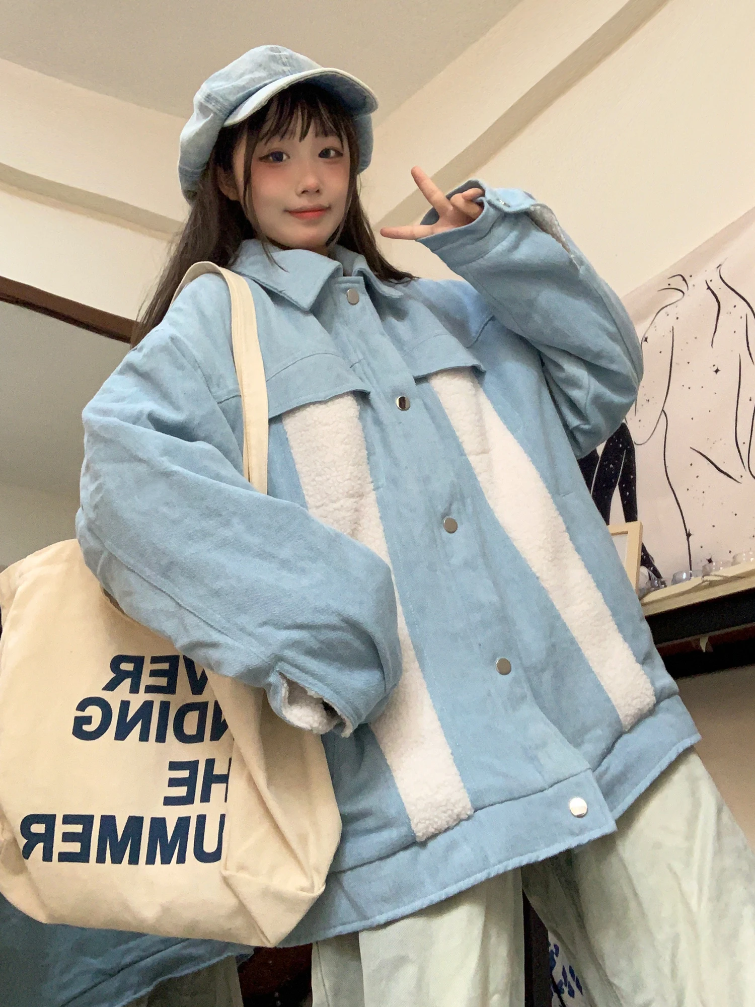 Double Sided Wear Lamb Wool Zip Up Jacket Warm women winter plus size oversized outwear outfit coat casaco chaqueta harajuku y2k