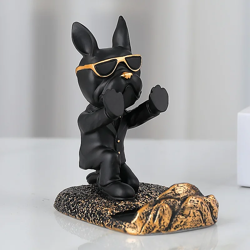 Französische Bulldogge, Schreibtisch-Dekoration, niedliche Hundeskulpturen, Telefonhalter, Tierfigur, Handy-Ständer, Heimbüro-Dekorationen – Detail 7