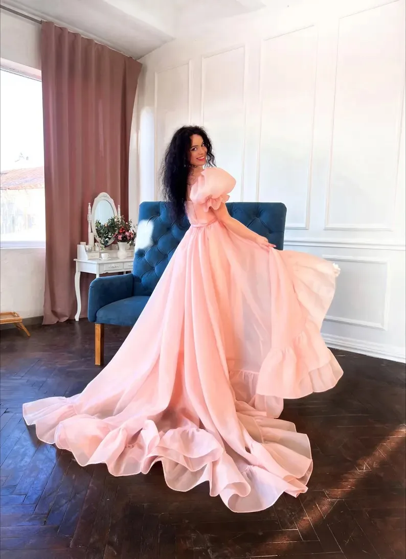 Mila Puff Sleeve Prom Dresses Princess Customized A-Line Luxurious Pink Evening  Dresses Cathedral Train vestidos de fiesta 2025