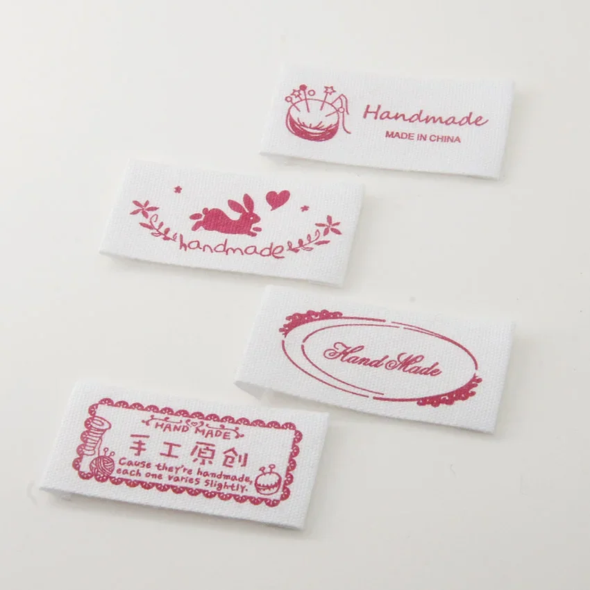 Pure cotton bleaching spot hand-made cloth label flanging needle inserting rabbit round box label  sewing DIY wine red.