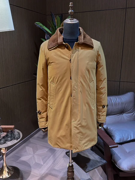 

Detachable Double Layer Collar Men's High Quali Mid-Length Busin Casual Sle Windbreaker Sle down Jaet Faion Urba...