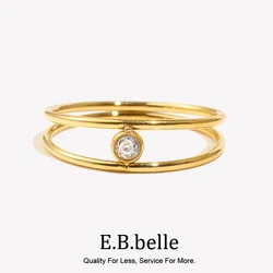 E.B.belle Extremely Simple Style Double Layer Clip Rhinestone Ring Hypoallergenic 316L Stainless Steel For Women Fashion Jewelry