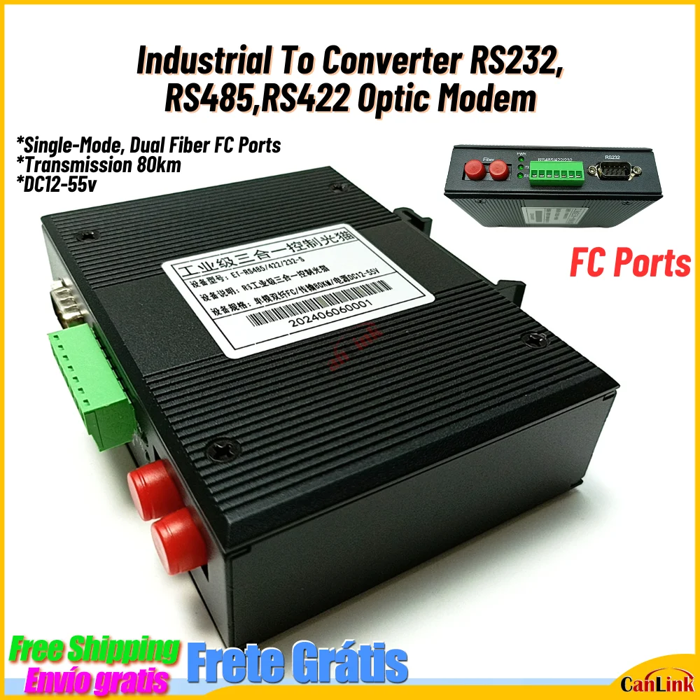 Industrial To Converter RS232 RS485 RS422 Optic Modem, Bidirectional Data Over Fiber Converter, DC12~55V