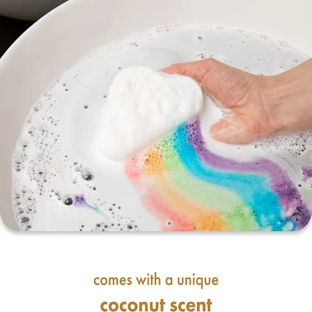 Bombe de bain nuage arc-en-ciel, brosse de massage, utile, exexpansive, hydratante, colorée, boule de sel de mer, naturelle, faite à la main, pour peau sèche