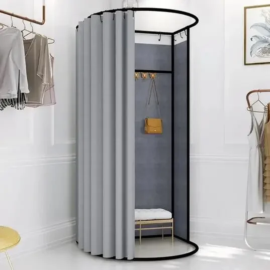 Temporary mobile fitting room clothing store floor portable folding simple changing room display frame curtain