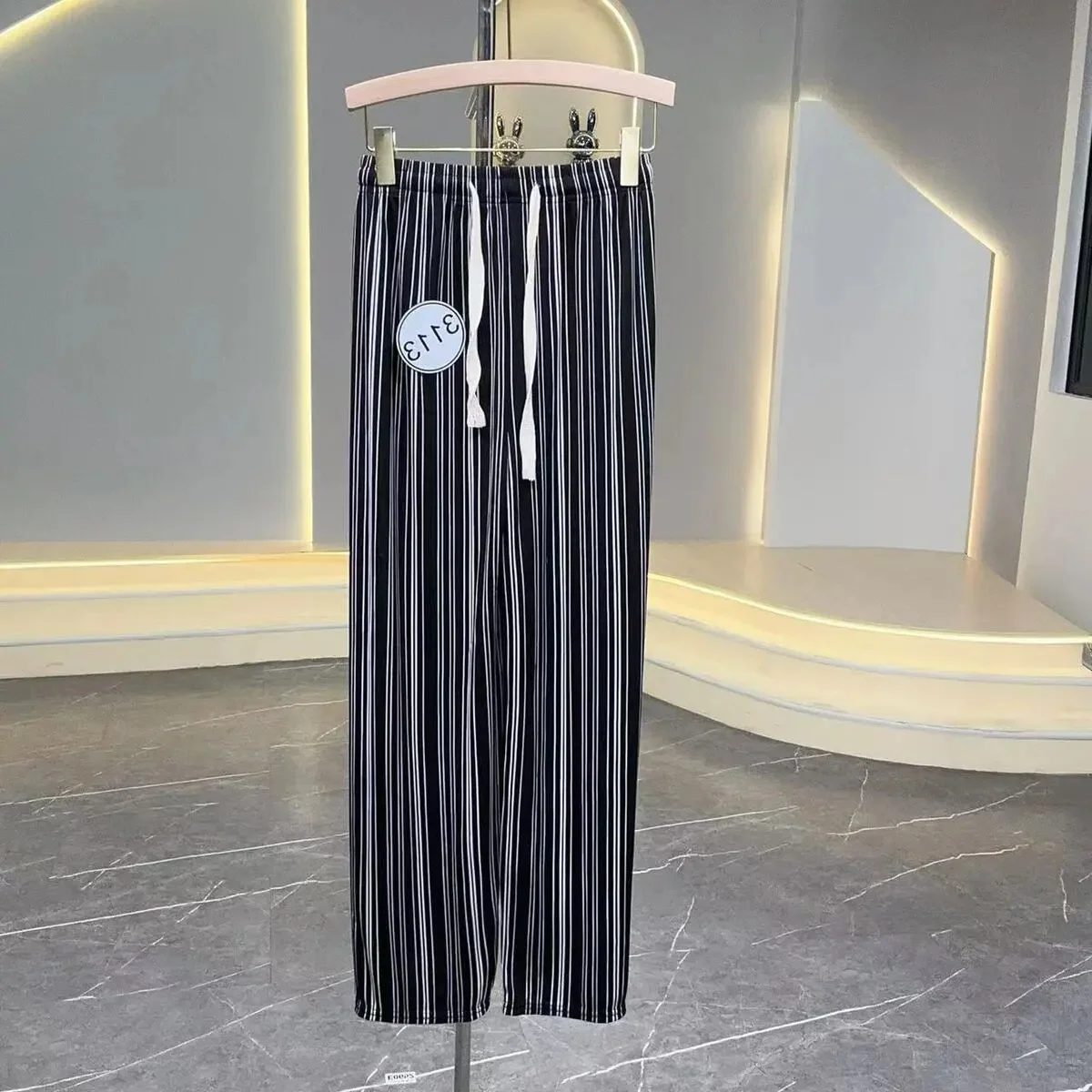 High Waist Wide Leg Casual Pants Women's Striped Versatile Loose Fit Drapey Floor-Length Straight Cut Trousers Summer 2026