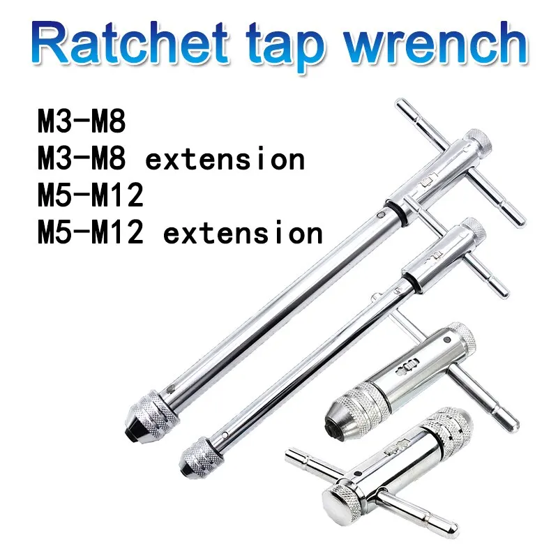 M3-M8 Adjustable Ratchet Hand Tap Wrench M5-M12 Extended Tapping Forward and Reverse Tapping Accessories Tool