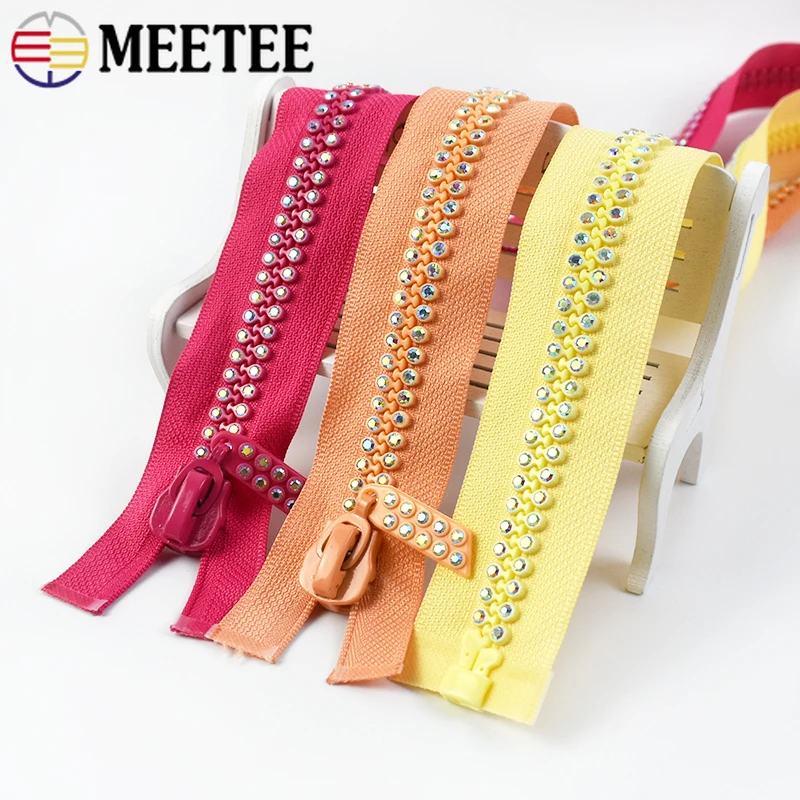 

1-5Pcs 60cm 10# Resin Zipper Clothes Rhinestone Decor Zip Open-End Zips for Jacket Bag Zippers Repair Kit DIY Sewing Accessories