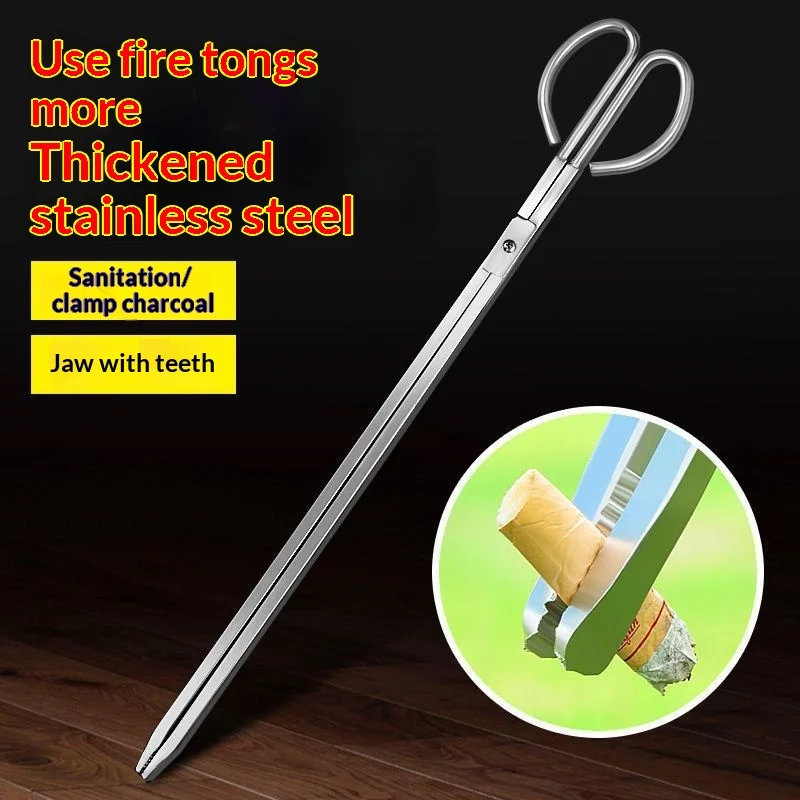 

Stainless Steel Long Nose Pliers Carbon Trash Clippers Old Style Flat Head Coal Ball Home Use High Temperature Resistant Fire Pl