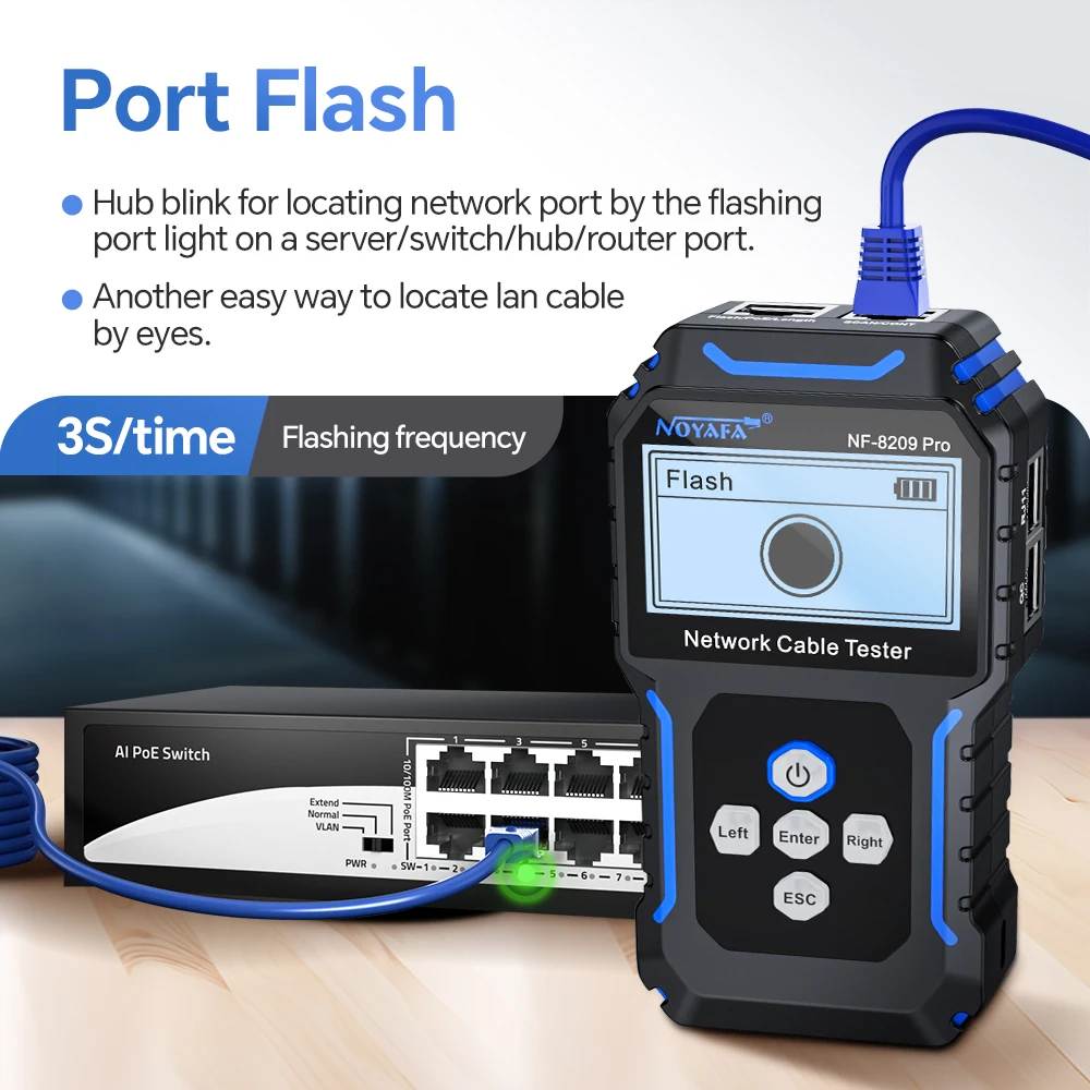 NOYAFA NF-8209Pro Network Cable Tester Tracker RJ45 Cat5 Cat6 PoE Tester Length Continuity Port Flash QC Test LAN Ethernet