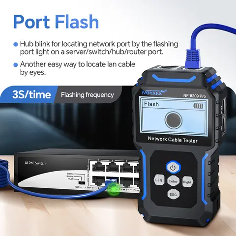 NOYAFA NF-8209Pro 네트워크 케이블 테스터 케이블 추적기 Cat5 Cat6 PoE 테스터 NCV 및 램프로 길이 연속성 테스트 감지