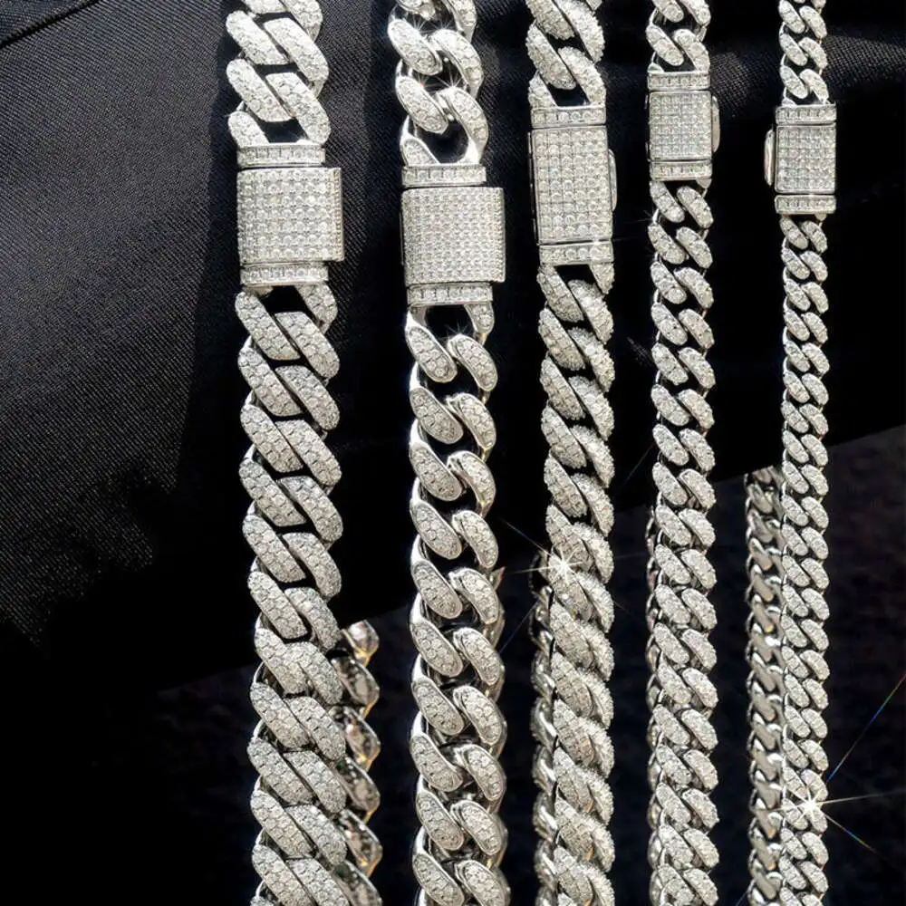 Rinntin Smn Iced Out Hip Hop Cuban Link Chains Custom Jewelry Real 925 Sterling Silver Moissanite Diamond Cuban Chain