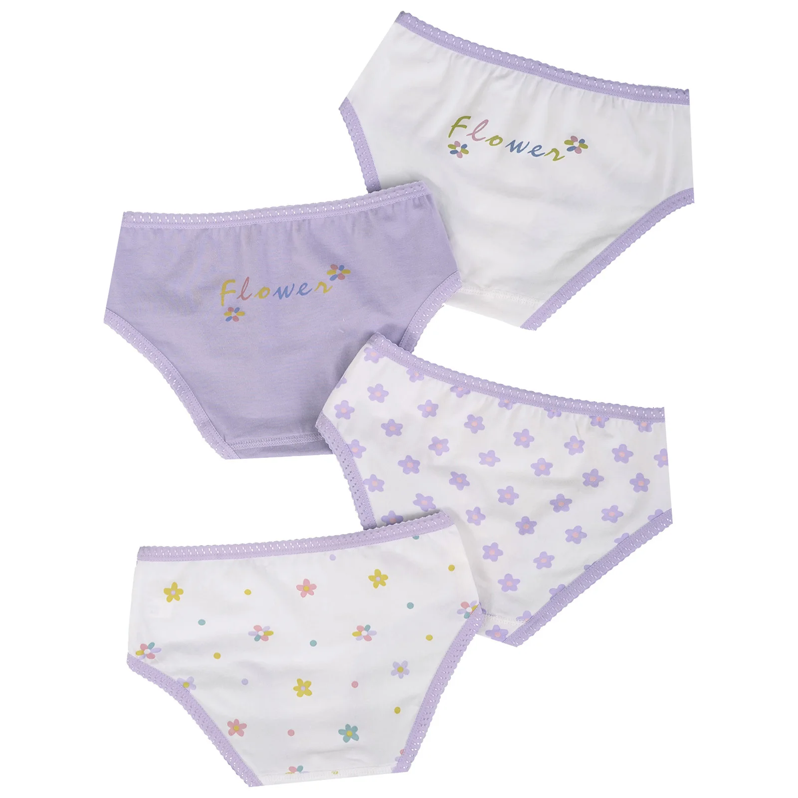 4Pcs/Set Kids Girls Cute Bow Briefs Breathable Underpants Underwear Elastic Waistband Printed Panties Lingerie Bottoms for 2-14Y