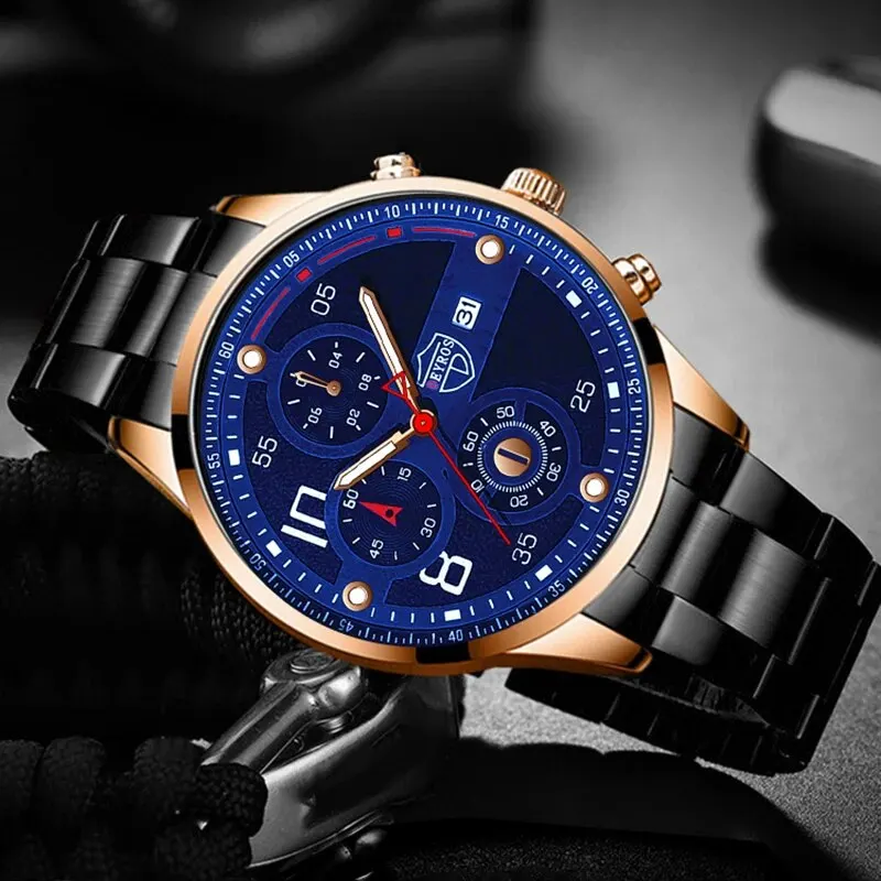 Luxury Fashion Mens Calendar Watches Men Business Watch Male Stainless Steel Quartz Wrist Watch Calendar Luminous Clock