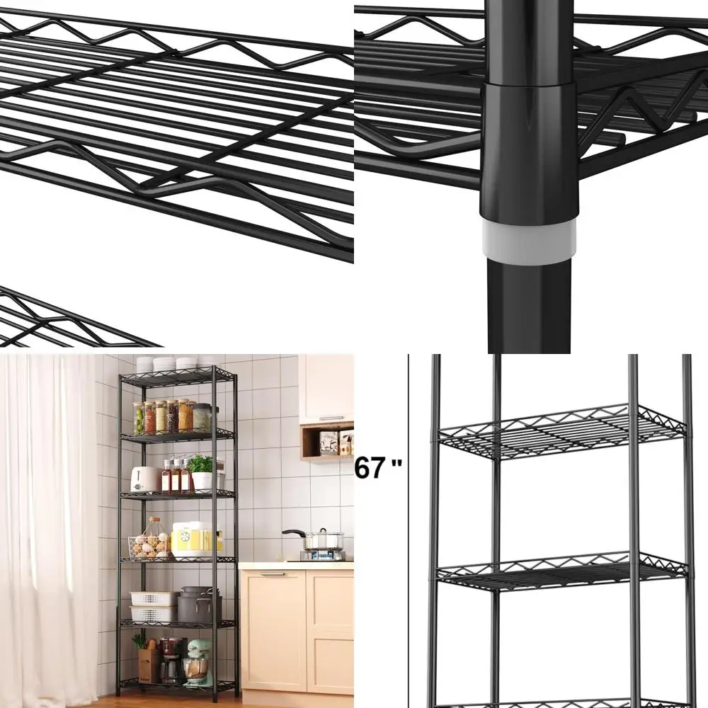 

6-уровневый стеллаж из металлической проволоки — прочный стеллаж для хранения для кухни, кладовой и организации белья черного цвета