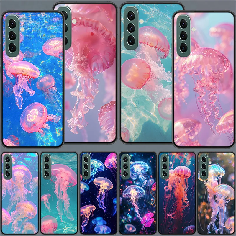 Enchanting Neon Jellyfish Phone Case for Samsung A54 A14 A24 A34 A17 A37 A57 A55 A35 A25 A15 A07 A05S A04S A12 A22 A32 A52S A72