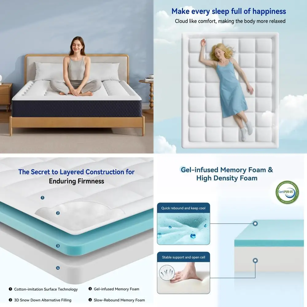 10 Inch Queen Size Gel Memory Foam Mattress - Cooling Infused, Imitation Cotton Fabric, 3D Down Alternative Mattress in a Box