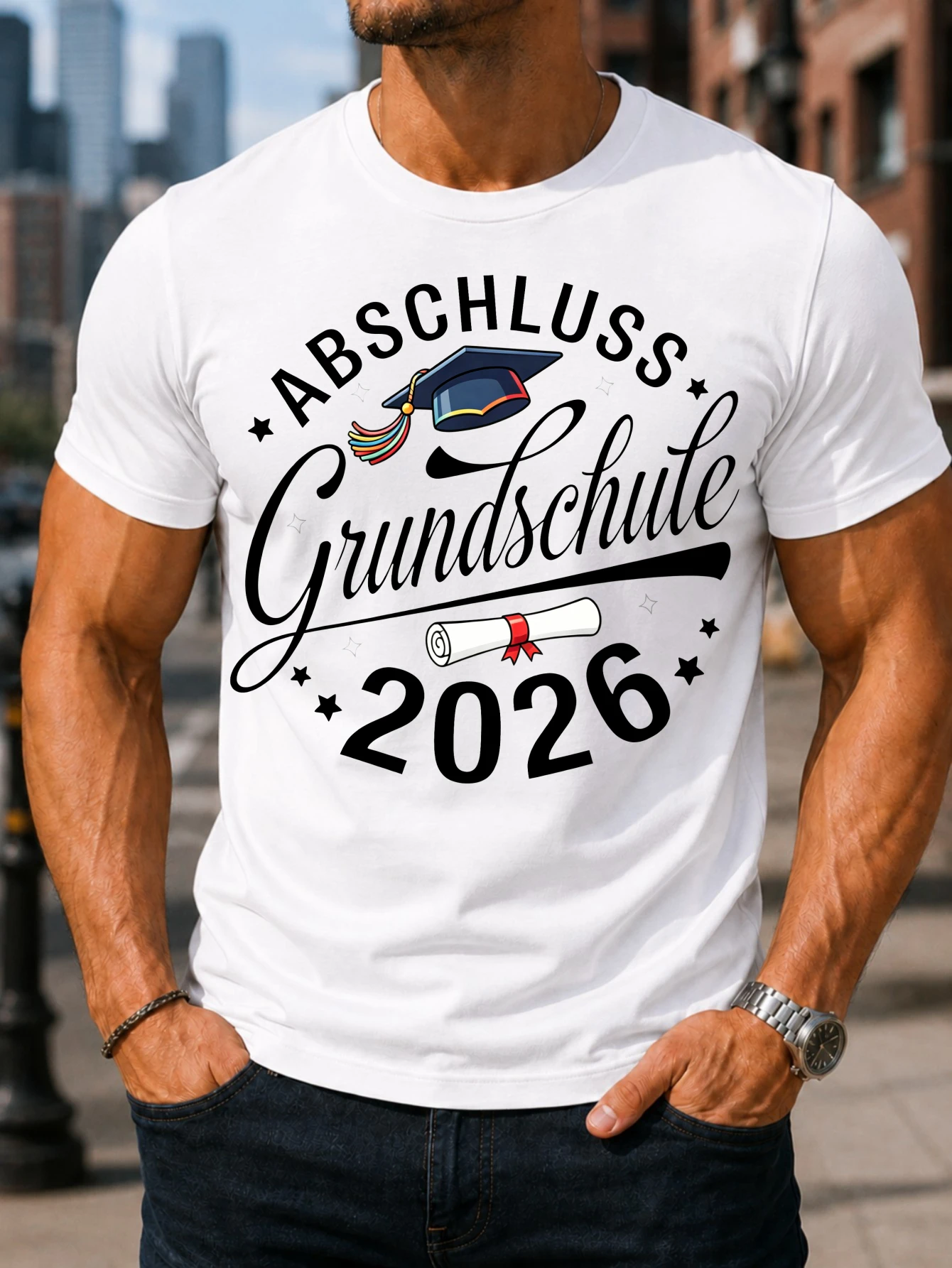 Abschluss Grundschule 2026 Graduation Diploma And Stars Elegant German School Farewell Style Unisex  Unisex All T-Shirt
