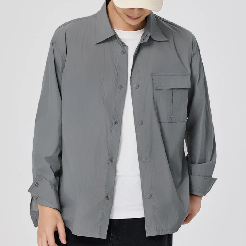 

Autumn Winter New Men's Shirts Oversize Jacket Loose Long-sleeved Casual Top Korean Version Lapel Tooling Solid Color Coat Men