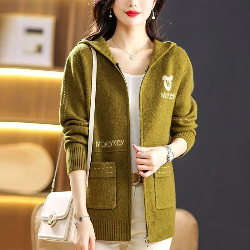

New Autumn Women Cardigan Sweater Jacket Korean Loose Zipper Hooded Casual Cashmere Knitted Cardigans Ladies loose Sweater Coat
