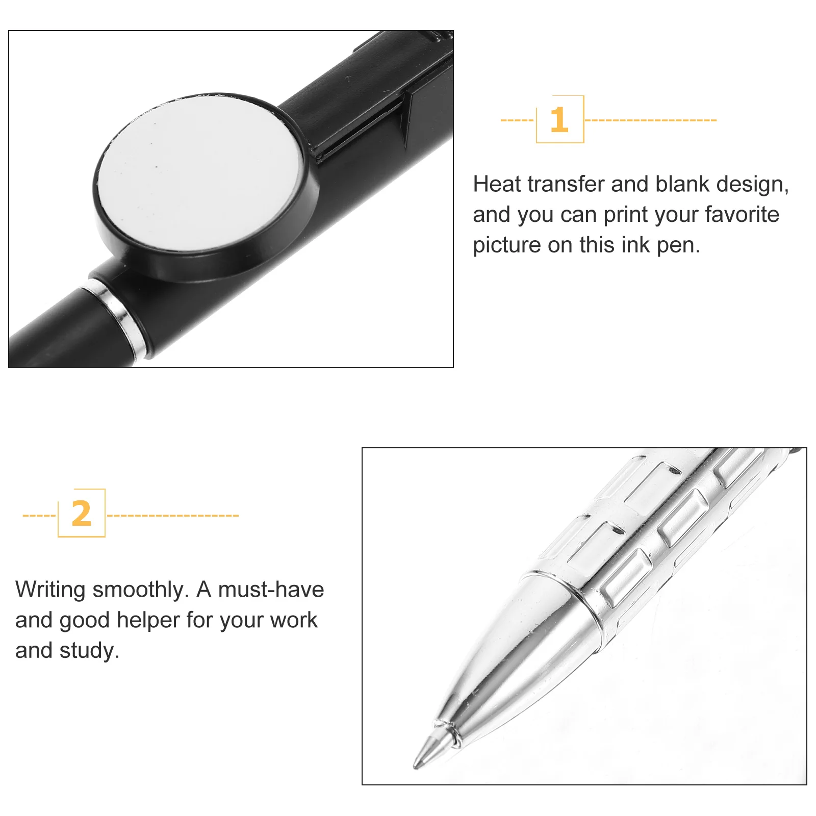 

3 Pcs Black Ink Student Ballpoint Pens Aluminum Alloy Sublimation Blank Heat Transfer Printable Gel Pen Bulk Office Use