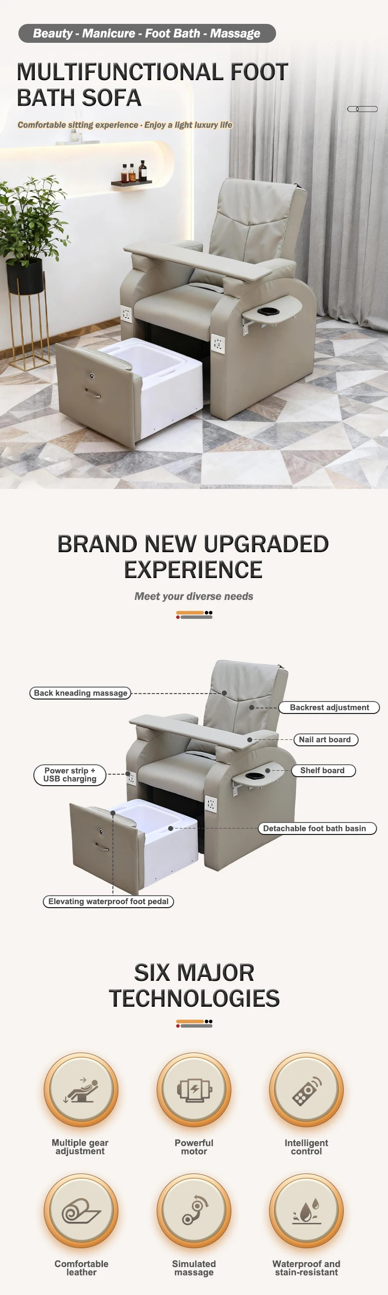 Tragbares Fußmassage-Sofa, ausgestattet mit hochdichtem Rückprall-Schaumstoffkissen, Rückenmassagefunktion, kein Wasseranschluss erforderlich. – Detail 2