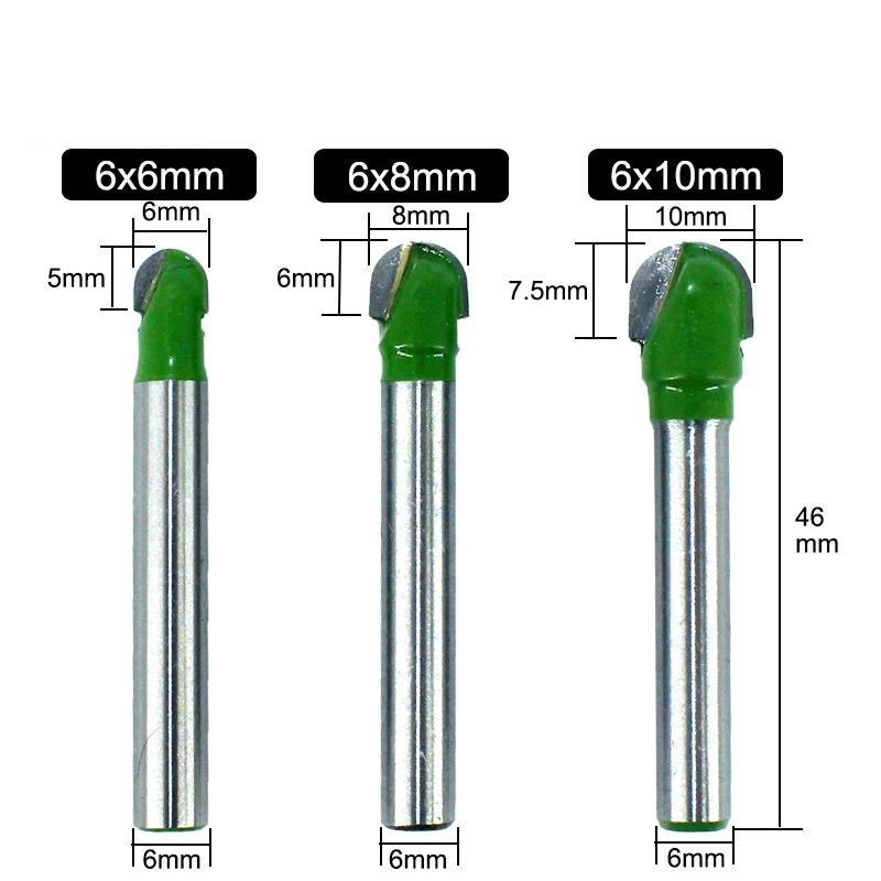 1 pz 6MM codolo fresa intaglio del legno sfera naso fresa rotonda naso Cove fresatura Router Bit raggio nucleo scatola in metallo duro integrale