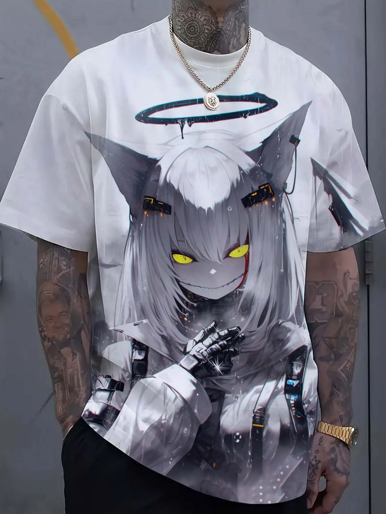 Cartoon Tattoo Girl Pattern 3d Printed Men\'s T-Shirt  Oversized Sweatshirt For Men Bad Girl Harajuku Top Short Sleeve T Shirts