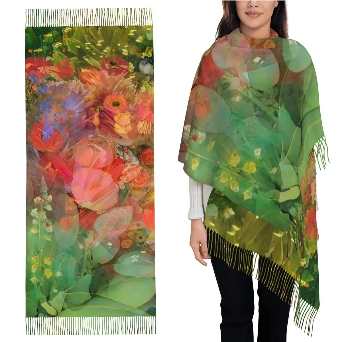 

Шарф Dream Garden с кисточками для женщин, мягкие теплые шали и накидки, большая осенне-зимняя шаль