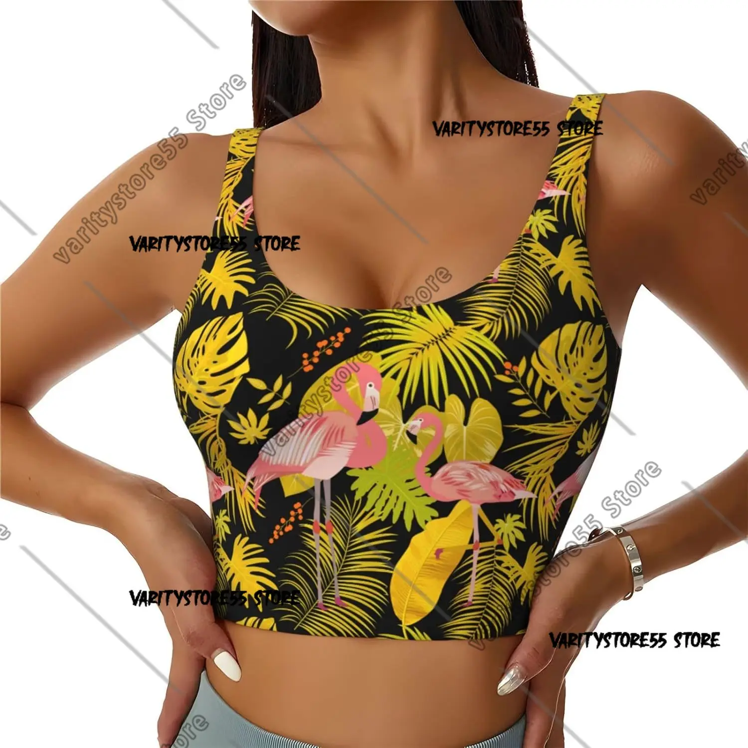 Sujetador deportivo hawaiano de flamenco para mujer, chaleco de Yoga sin mangas, Bralettes en la espalda, ropa interior con espalda cruzada, Tops cortos, sujetadores de gimnasio