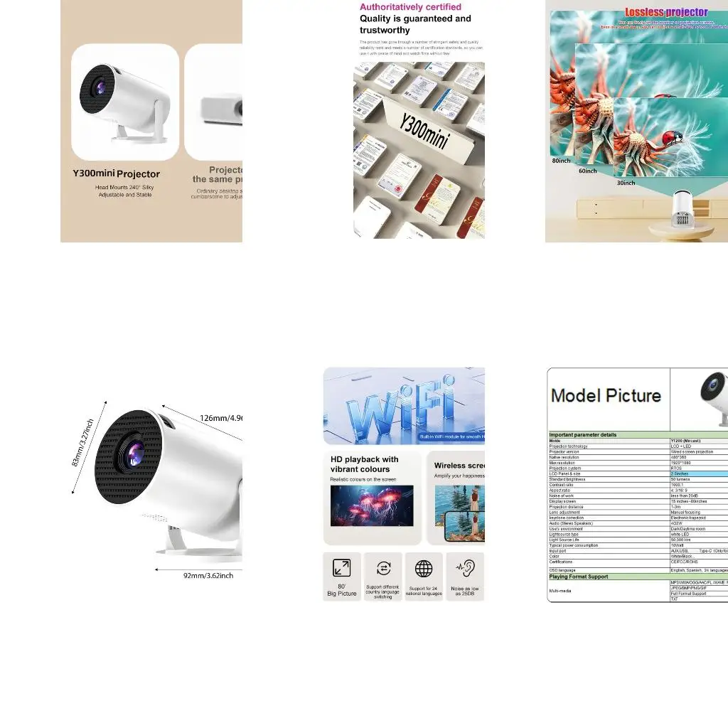 Flexible Installation 1080P Wireless Projector Equipped with Rotatable Lens Auto keystones Correction and WiFi Connectivity US