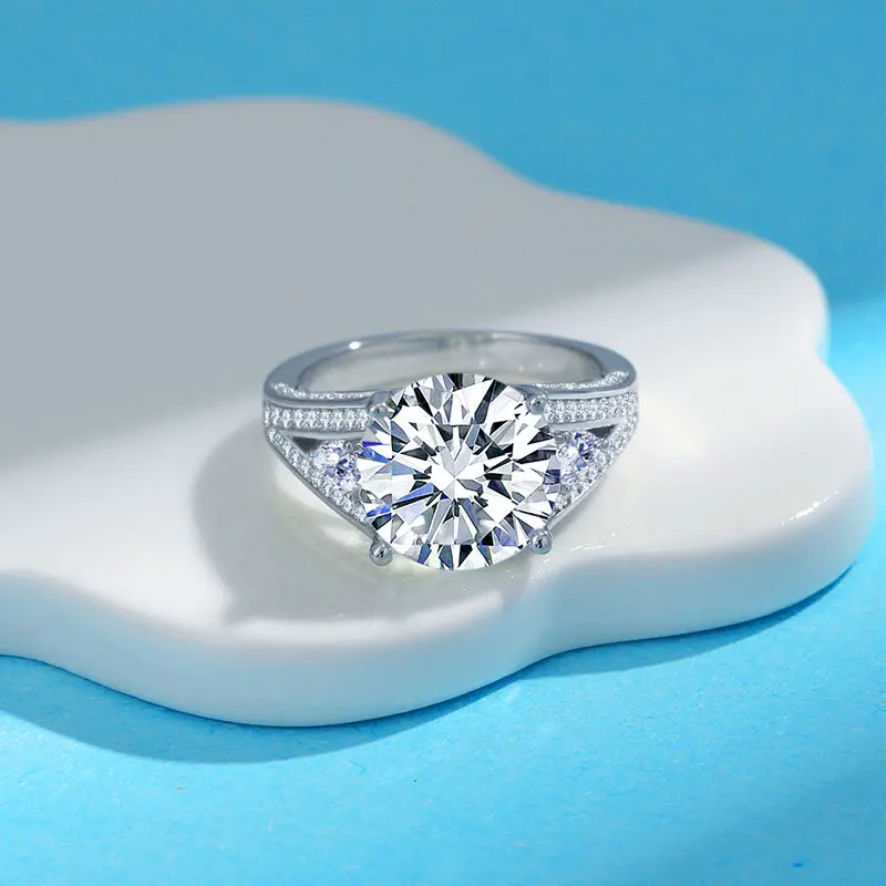 5CT D Color Moissanite Ring For Women 925 Sterling Silver with White Gold Plated Lab Diamond Engagement Wedding Band Jewelry