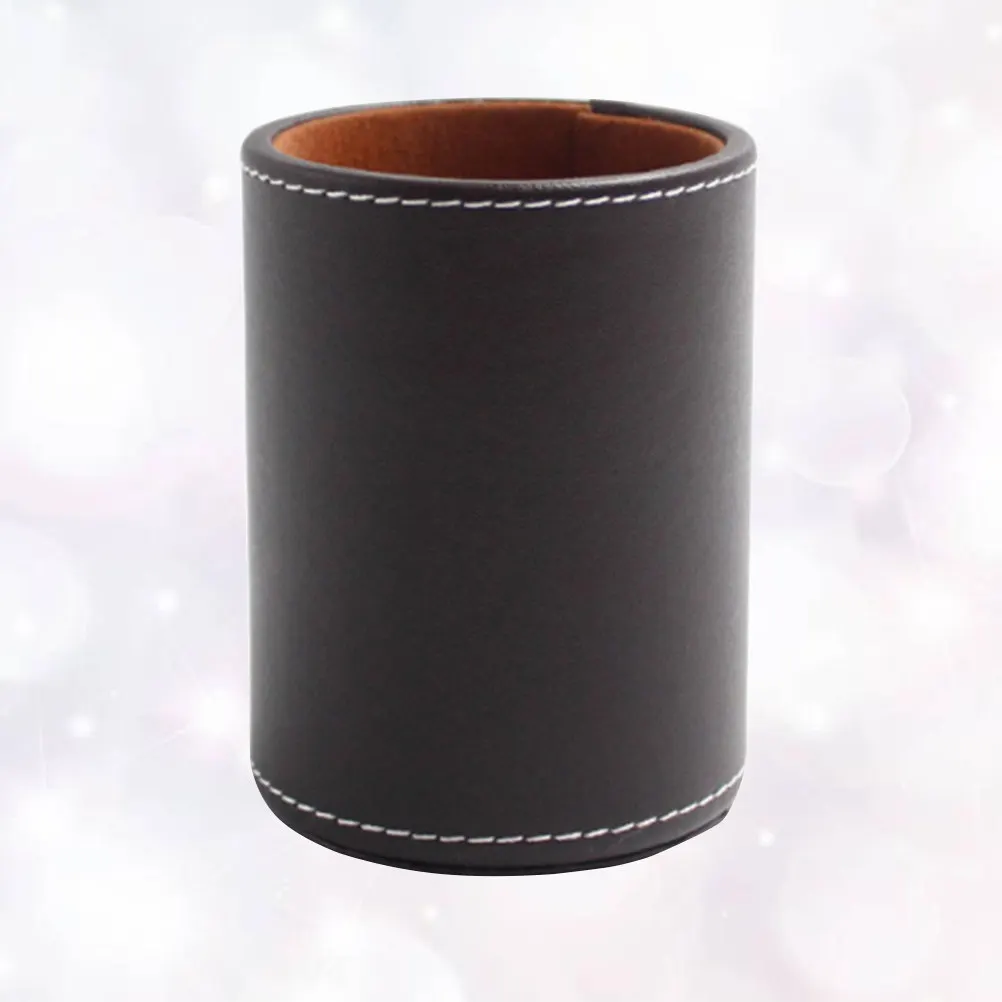 PU Pen Holder Round Shape for Desk Office Brown Black Lightweight Tidy Organizer PU Pen Holder
