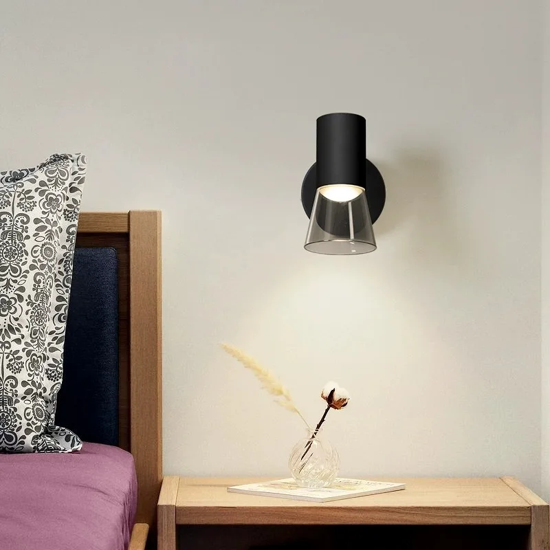 Led Wall Lamp Bedside Bedroom Light GU10 Bulb Replaceable Light Source Modern Reading Soft Spot Adjustable Angle Wood Color 7W