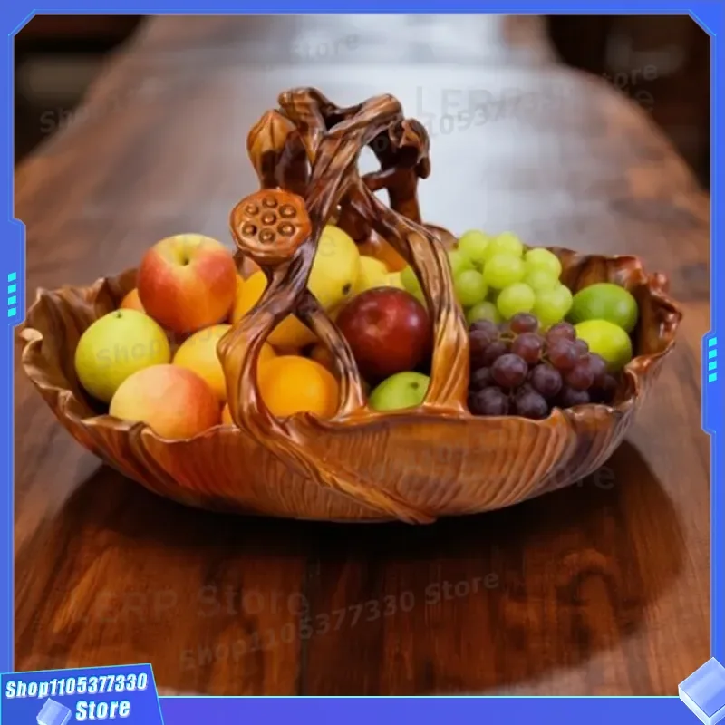 Handmade Camphor Wood Lotus Leaf Fruit Basket Creative Storage Box Old Material Whole Wood Carving Ornament for Home Decor