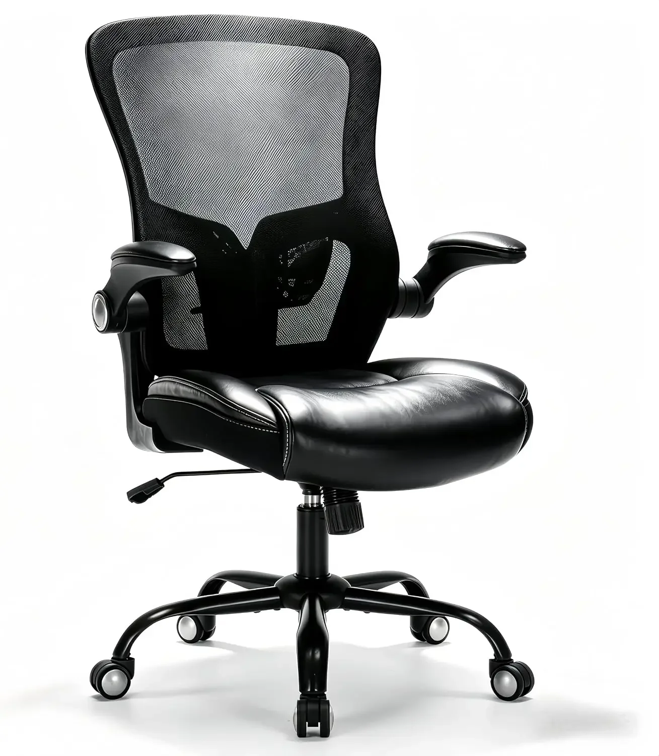 PU Leather Mesh Ergonomic Office Chair with Adjustable Arms Lumbar Support