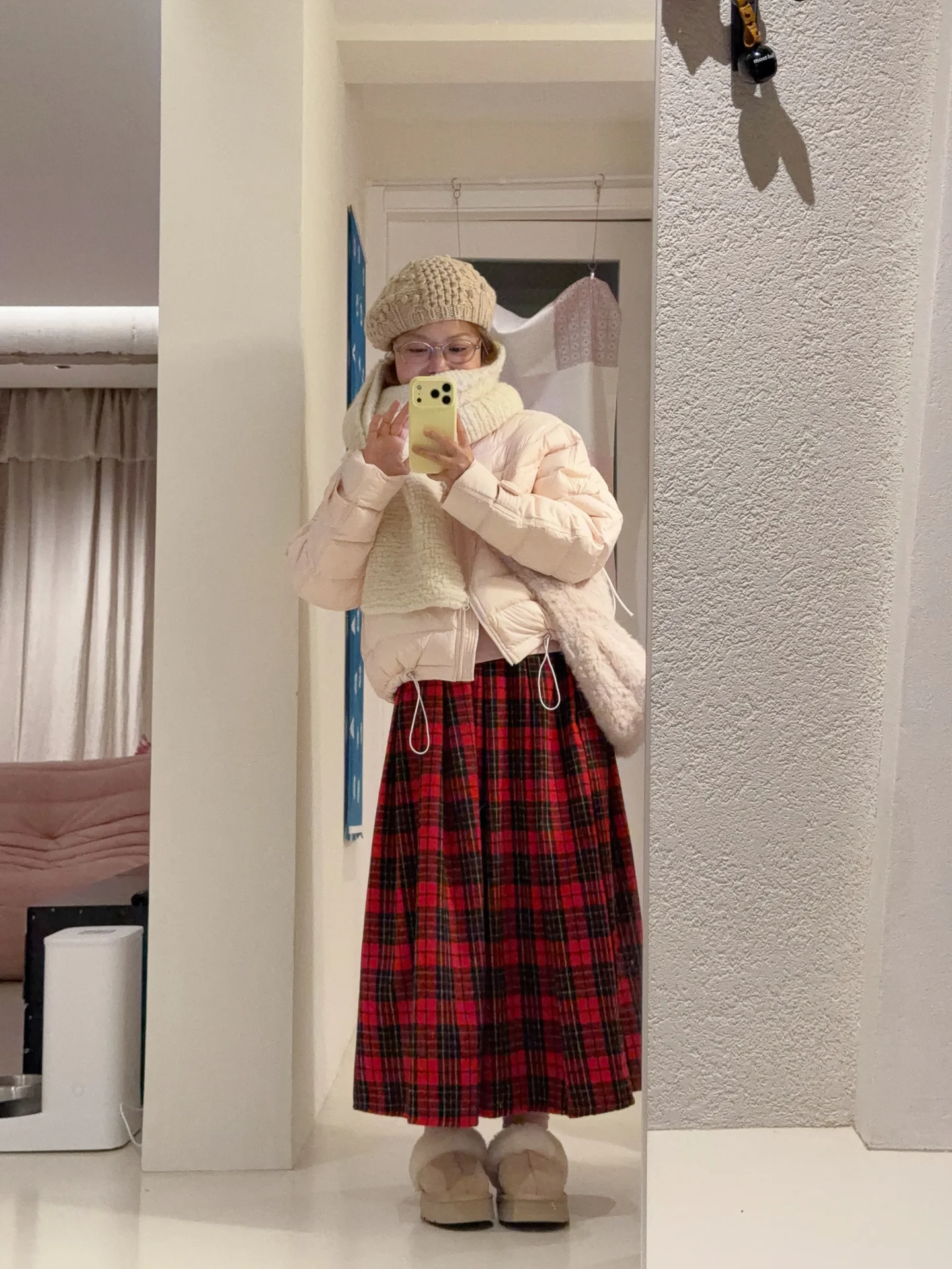 

Retro Plaid A-Line Skirt Elastic Waist Universal Autumn Winter Cotton Ciwalk Slimming f-length Skirts for Girls
