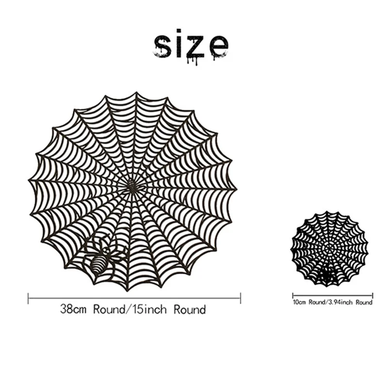 ABWR-12Pcs 15 بوصة هالوين شبكة العنكبوت المفارش 3.94 بوصة كأس حصيرة هالوين المفارش العنكبوت ويب الجدول الحصير