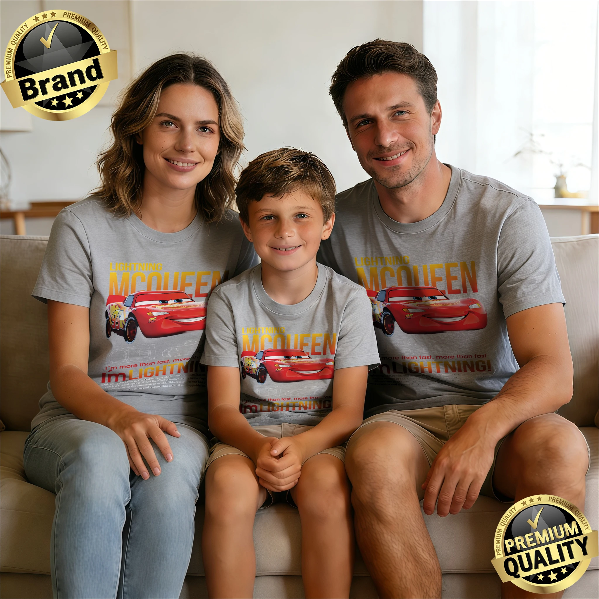 

2026 Summer Disney Lightning Mcqueen Graphic T-shirt Parent-child Family Adult Children Cotton Short-sleeved Loose Casual Shirt