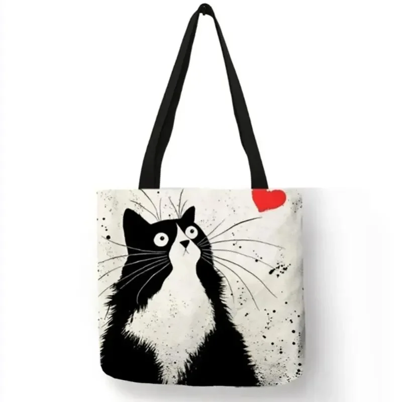 Canvas Bag High-Definition Digital Printed Shopping Bag Cat Pattern Environmentally Friendly And Portable Linen Bag