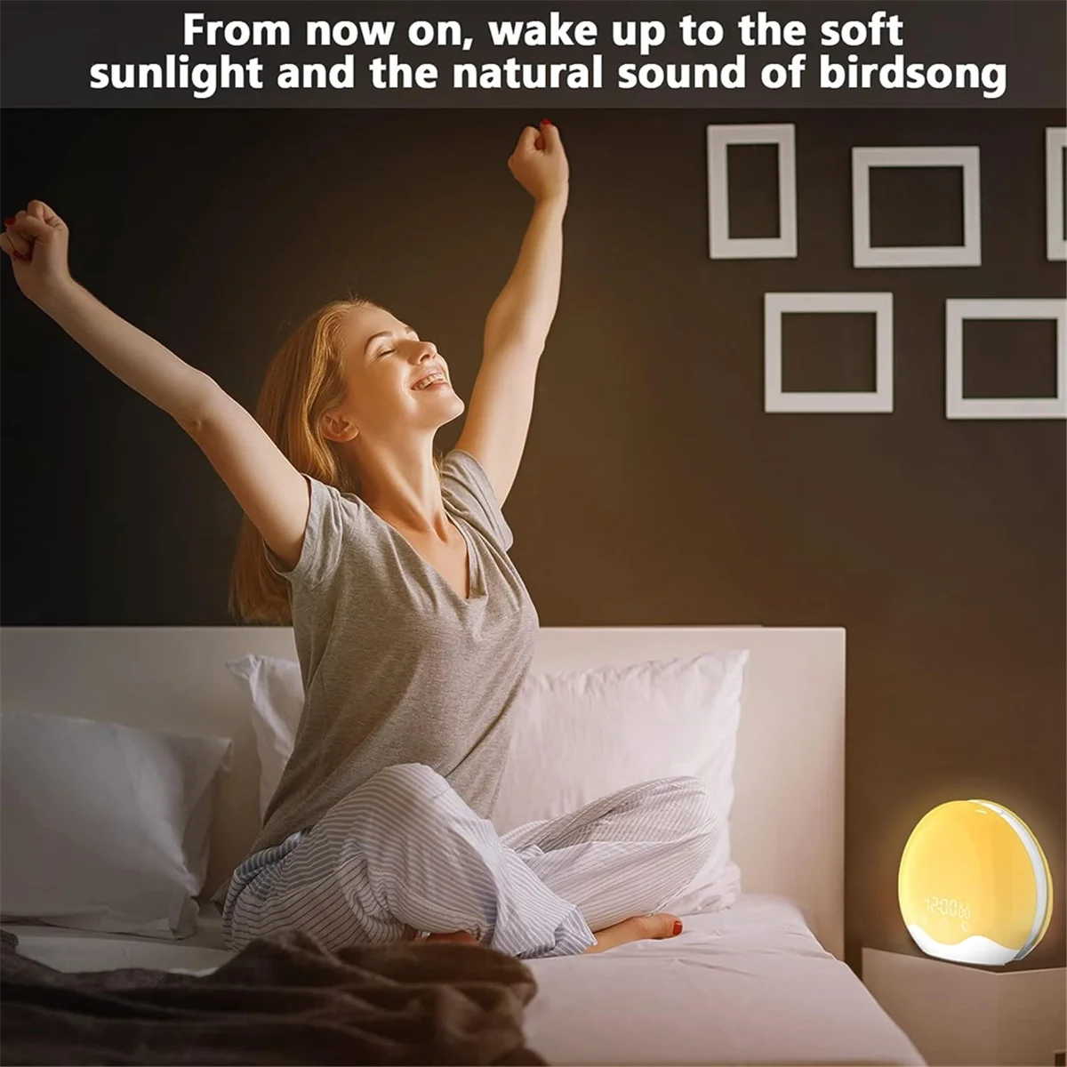 Jam Alarm matahari terbit dengan kontrol sentuh, Jam Alarm lampu dua sisi untuk kamar tidur, Alarm ganda & menunda