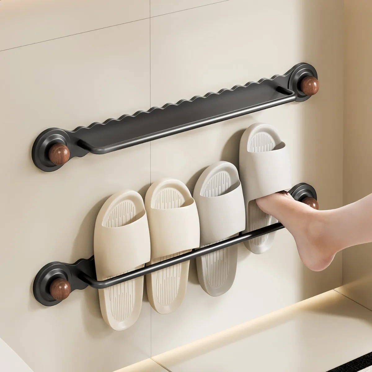 Middle ancient style suction cup slipper rack bathroom wall mounted no drilling bathroom shoe storage artifact drain rack