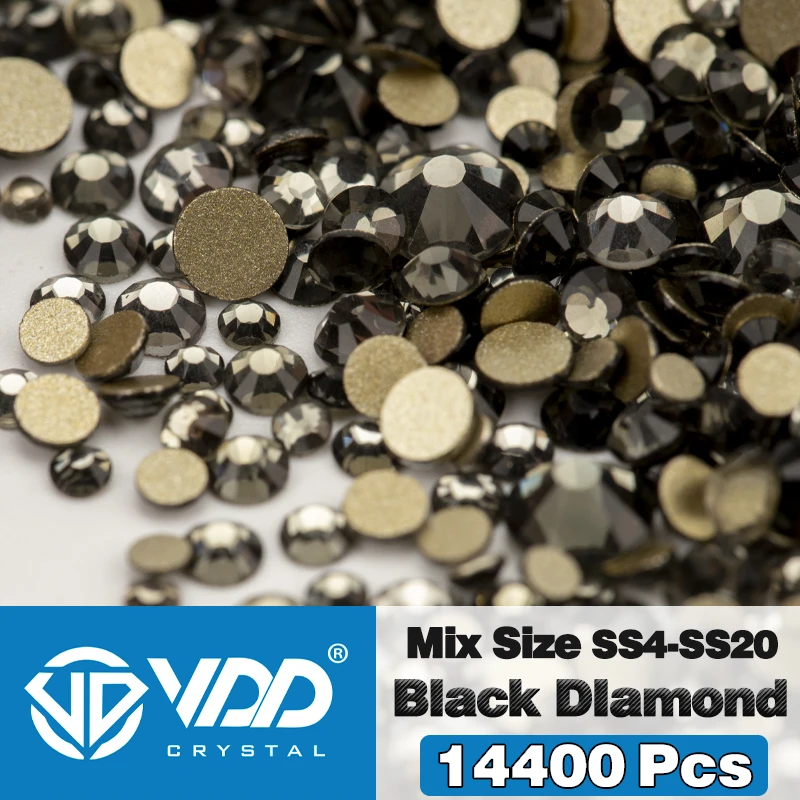 VDD 14400 Stuks Groothandel SS4-SS20 Mix Grootte Glas Steentjes Kristal Niet-hotfix Gouden Plaksteen Stenen Voor DIY Nail Art accessoires
