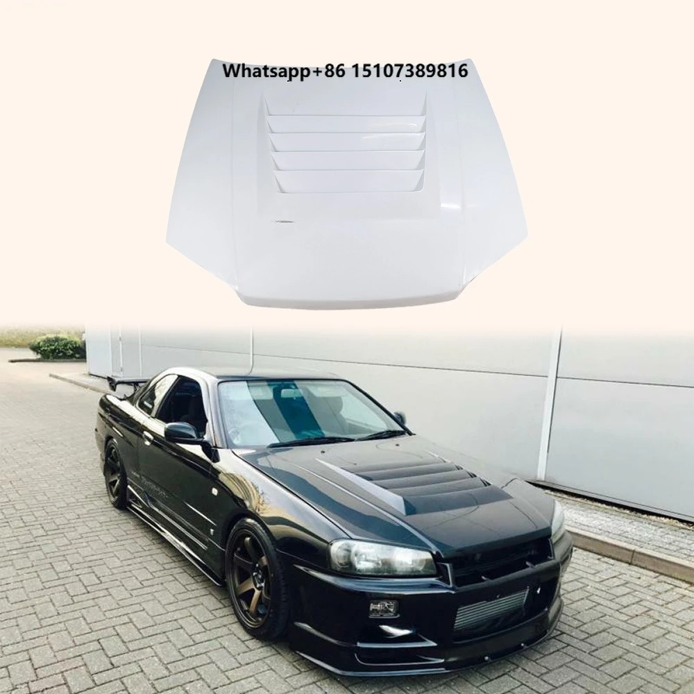 For Skyline R34 GTT Only NIS Style Fiberglass Front Bumper Hood Bonnet