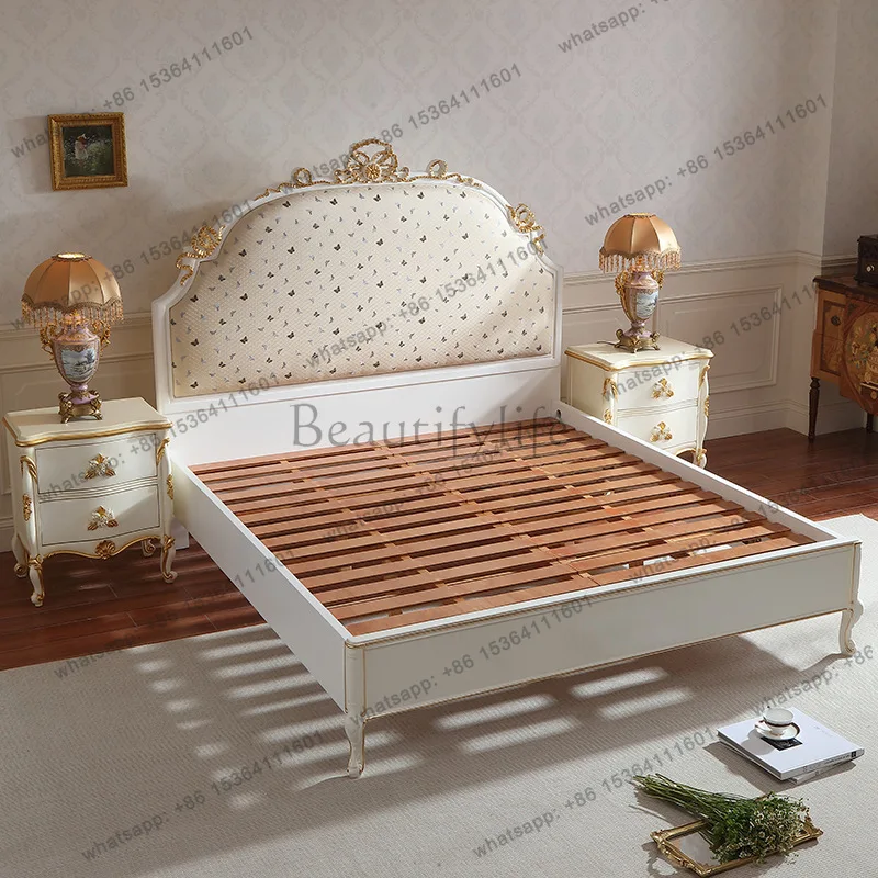 French court fabric double bed 1.8M beech top gifter bedroom light luxury retro European wedding bed